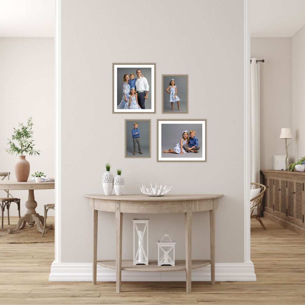 grouping of family portraits custom designed for your space