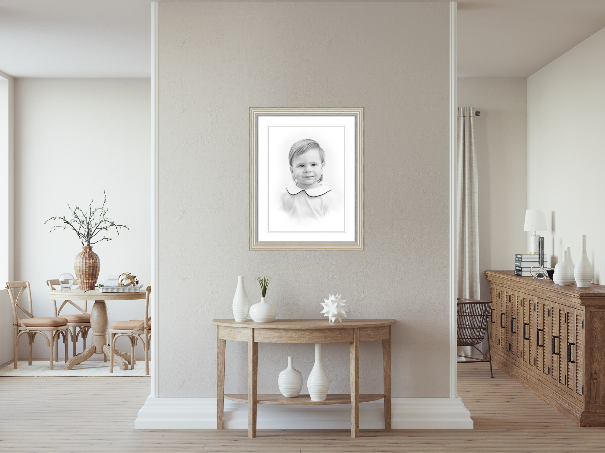 single Heirloom Portrait hung on a prominent place in an entry way